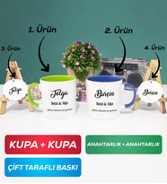 İkili Yeşil Lacivert Sevgiliye Hediye İsme Özel Sevgililer Günü Hediyesi Kupa Bardak Anahtarlık Hediye Seti