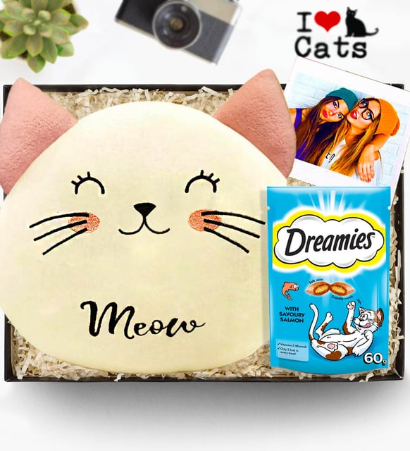Kişiye Özel Fotoğraflı Kedi Polar Yastık & Dreams Kedi Ödül Maması Hediye Seti
