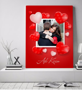 BK Gift Kişiye Özel Sevgili Fotoğraflı Kalpli Kanvas Tablo (50x70cm.)