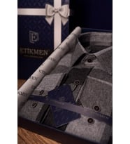 Siyah Füme Dama Desenli Slimfit Oduncu Hediye Kutulu Erkek Gömlek