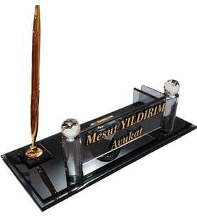 İsimlik - Kristal Masaüstü Kalemli - Ofis Makam Hediyesi M188 FUME GOLD (Altın)