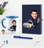 BK Gift Kişiye Özel Bay Trafik Polisi Karikatürlü Lacivert Defter Kalem Kupa Seti - 1 (Model 1)