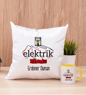 Elektrik Mühendisi Kare Yastık ve Sarı Kupa Bardak