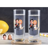 BK Gift Kişiye Özel Renkli Baskılı Sevgililer Karikatürlü İkili Vodka Bardağı-15 (Beyaz)