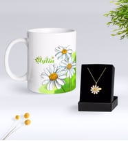 BK Gift Kişiye Özel Papatya Temalı Kupa Ve Papatya Kolye Hediye Seti-7 (Model 1)