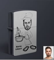Kişiye Özel Aşçı Tasarımlı Karikatür Siyah Benzinli Çakmak Bay-1