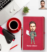 Kişiye Özel Asker Karikatürlü Kırmızı Defter Kalem Hediye Seti Bay-3