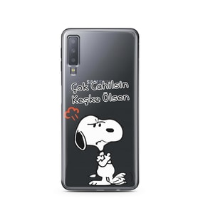 Snoopy Tasarımlı Süper Şeffaf Silikon Telefon Kılıfı Samsung A7 (2018)