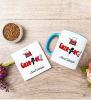 Gazeteci Mavi Kupa Bardak Ve Bardak Altlığı Seti