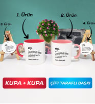İkili Kırmızı Pembe Çiftlere Özel Eş Kupa Bardak Anahtarlık
