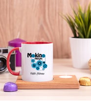 Makine Teknisyeni Ahşap Altlıklı Mumlu Kırmızı Kupa Bardak