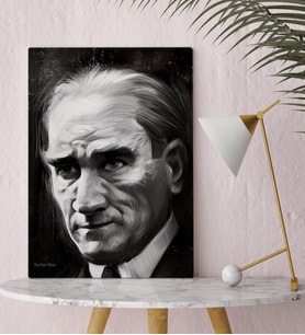 BK Gift Kişiye Özel Atatürk Karakalem Portre Tasarımlı Kanvas Tablo-1 30x50cm