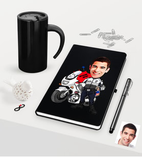 BK Gift Kişiye Özel Bay Yunus Polis Karikatürlü Siyah Defter Kalem Termos Mug Seti (Model 1)