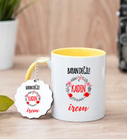 Bayan Değil Kadın Sarı Kupa Bardak Ve Anahtarlık Set
