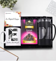 Kişiye Özel Harf Ve İsim Baskılı Kupa & Siyah French Press & Beta Tea Karışık Meyve Çayı Hediye Seti