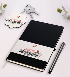 BK Gift Kişiye Özel Tekstil Mühendisi Siyah Defter Kalem Ve Anahtarlık Hediye Seti-2 (Model 1)