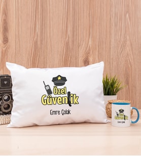 Özel Güvenlik Dikdörtgen Yastık ve Mavi Kupa Bardak
