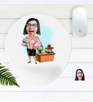BK Gift Kişiye Özel Bayan Öğretmen Karikatürlü Bilek Destekli Mouse Pad-5 (Beyaz)