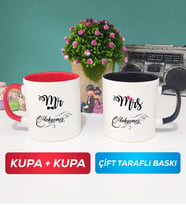 İkili Çiftlere Özel Mr Mrs Sevgiliye Hediye Kupa Bardak Kırmızı Siyah