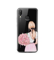 Çiçekli Kız Tasarımlı Süper Şeffaf Silikon Telefon Kılıfı Huawei P20 Lite  