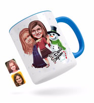 BK Gift Kişiye Özel Yeni Yıl Kız Kardeşler Karikatürlü Mavi Kupa Bardak-3