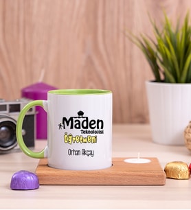 Maden Teknolojisi Öğretmeni Ahşap Altlıklı Mumlu Yeşil Kupa Bardak