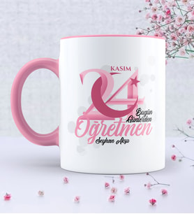 BK Gift Kişiye Özel Bugün Günlerden Öğretmen Pembe Kupa Bardak  2