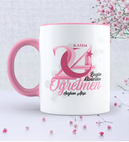 BK Gift Kişiye Özel Bugün Günlerden Öğretmen Pembe Kupa Bardak  2