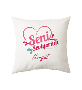 Seni Seviyorum Tasarım Yastık (Beyaz)