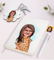 BK Gift Kişiye Özel Kız Çocuk Karikatürlü Beyaz Defter Kalem ve Anahtarlık Hediye Seti-8 (Model 1)