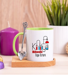 Kimya Mühendisi Ahşap Altlıklı Yeşil Kupa Bardak