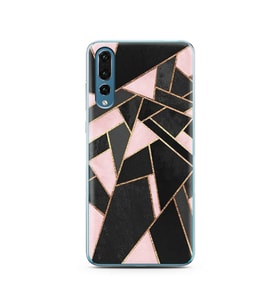 Pembe Geometri Tasarımlı Süper Şeffaf Silikon Telefon Kılıfı Huawei P20 Pro  