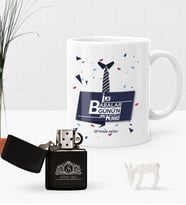 BK Gift Kişiye Özel İlk Babalar Günün Kutlu Olsun Benzinli Çakmak ve Kupa Seti-1 (Model 1)