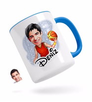 BK Gift Kişiye Özel Erkek Basketbolcu Karikatürlü Mavi Kupa Bardak-1