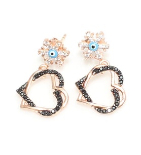 925 Ayar Rose Gümüş Kar Tanesi Ve İç İçe Kalp Küpe