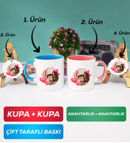 İkili Mavi Pembe Sevgiliye Sevgililer Günü Hediyesi 8 Kupa Bardak Anahtarlık