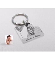 BK Gift Kişiye Özel Karakalem Şeffaf Kare Pleksi Anahtarlık-1 (Beyaz)