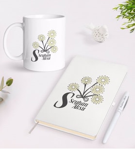 BK Gift Kişiye Özel Kadınlar Günü Tasarımlı Beyaz Defter Kalem ve Kupa Seti-15 (Model 1)