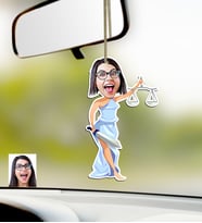 BK Gift Kişiye Özel Bayan Avukat Karikatürlü Ahşap Araba Dikiz Ayna Süsü-2 (Çok Renkli)