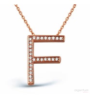 Zirkon Taşlı Gümüş F Harfi Kolye - N089601 (Rose)