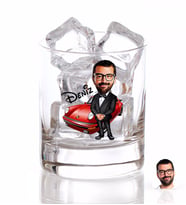 BK Gift Kişiye Özel Renkli Baskılı Erkek Patron Karikatürlü Viski Bardağı-1 (Beyaz)