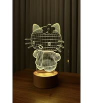 Hello Kitty Figürlü LED Gece Lambası  7 Işık Rengi  Ahşap Taban
