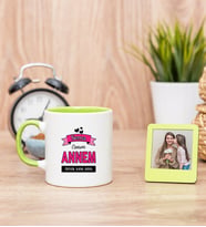 Canım Annem Yeşil Kupa Bardak ve Yeşil Mini Fotoğraf Çerçevesi
