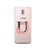 Pembe Çiçekli Harf Tasarım Süper Şeffaf Silikon Telefon Kılıfı Samsung C8  U-Har