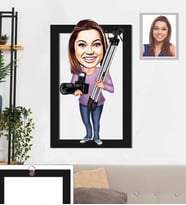 Kişiye Özel Fotoğrafçı Karikatürlü 3D Ahşap Tablo 30x47 Bayan-2