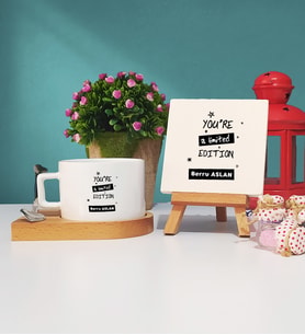 You Are A Limited Edition Ahşap Altlıklı Fincan ve Dekoratif Taş Baskı Hediye Seti