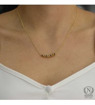 925 Ayar Gümüş Ametist ve Peridot Taşlı 7 Sıra Suyolu Kolye