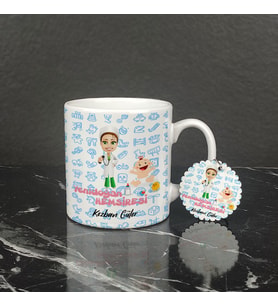 Yenidoğan Hemşiresi Kupa Bardak ve Anahtarlık Set 002