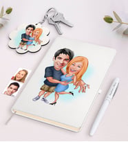 BK Gift Kişiye Özel Sevgili Karikatürlü Beyaz Defter Kalem ve Anahtarlık Hediye Seti-14 (Model 1)
