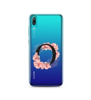 Pembe Çiçekli Harf Tasarım Süper Şeffaf Silikon Telefon Kılıfı Huawei Y7 Prime 2